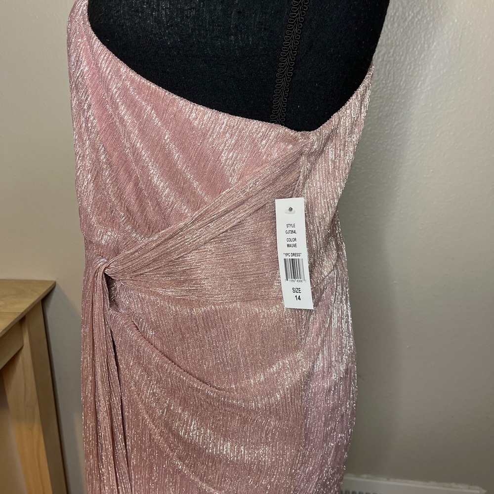 GLAMOUR NIGHTS MAUVE METALLIC GRECIAN ONE SHOULDER MAXI NWT Sz 14 - Picture 5 of 8